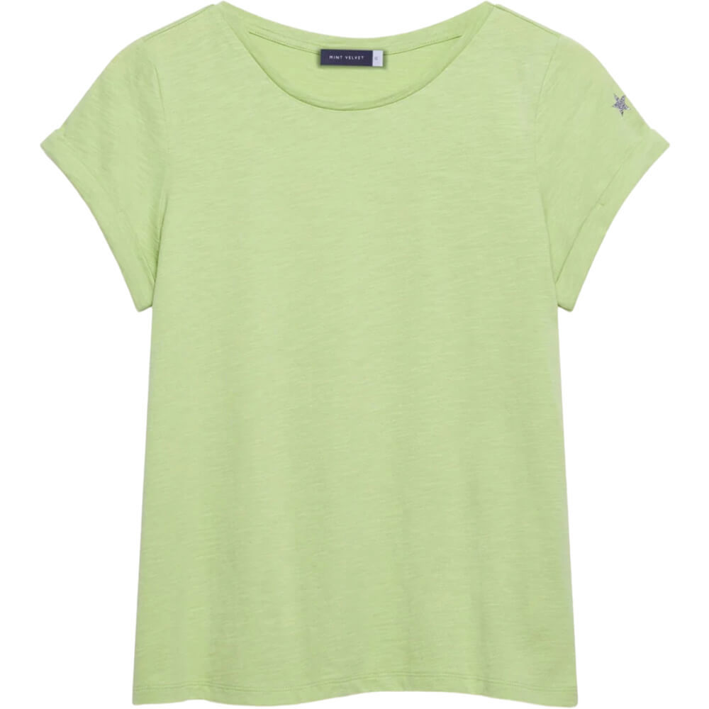 Mint Velvet Green Cotton Star Crew Neck T Shirt